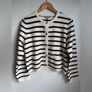 J.Crew Emilie sweater lady jacket in stripe ivory and Navy Size Medium